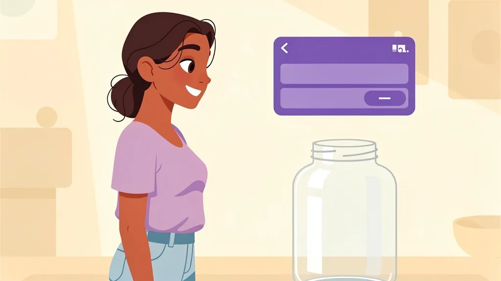 Maya smiles at an empty savings jar beside the goal-setup screen